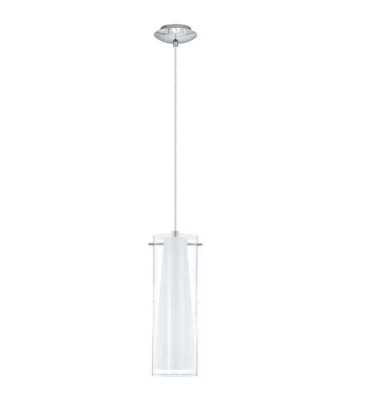 Lampa wisząca Pinto pojedyncza z podwójnym szklanym kloszem wewnątrz biały zewnętrzny bezbarwny tuba 1xE27 Eglo