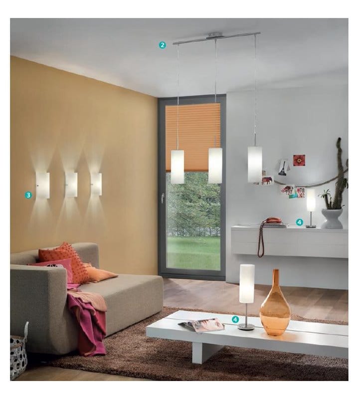 Prosta lampa stołowa Troy3 podstawa nikiel satynowany klosz biały szklana tuba