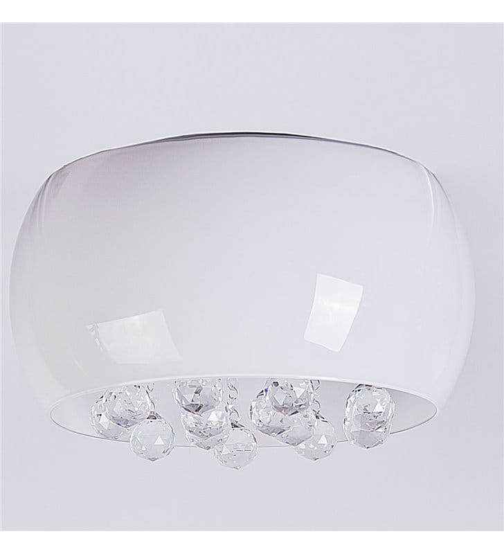 Plafon Quince 40cm biały szklany klosz z dekoracyjnymi kryształowymi kulkami
