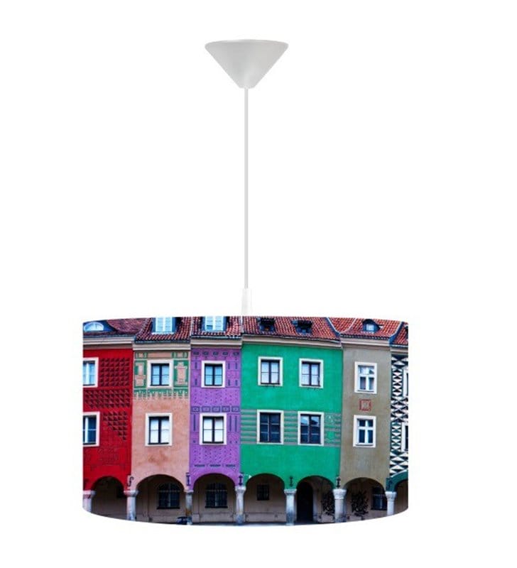 Lampa wisząca z nadrukiem Stary Poznań kolorowa abażur z tworzywa