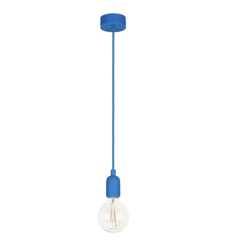 Lampa wisząca Silicone przewód w oplocie w kolorze niebieskim do żarówki - OD RĘKI