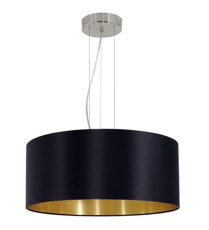 53cm abażurowa lampa wisząca z materiału Maserlo okrągła czarna wewnątrz złota do jadalni salonu sypialni 3xE27