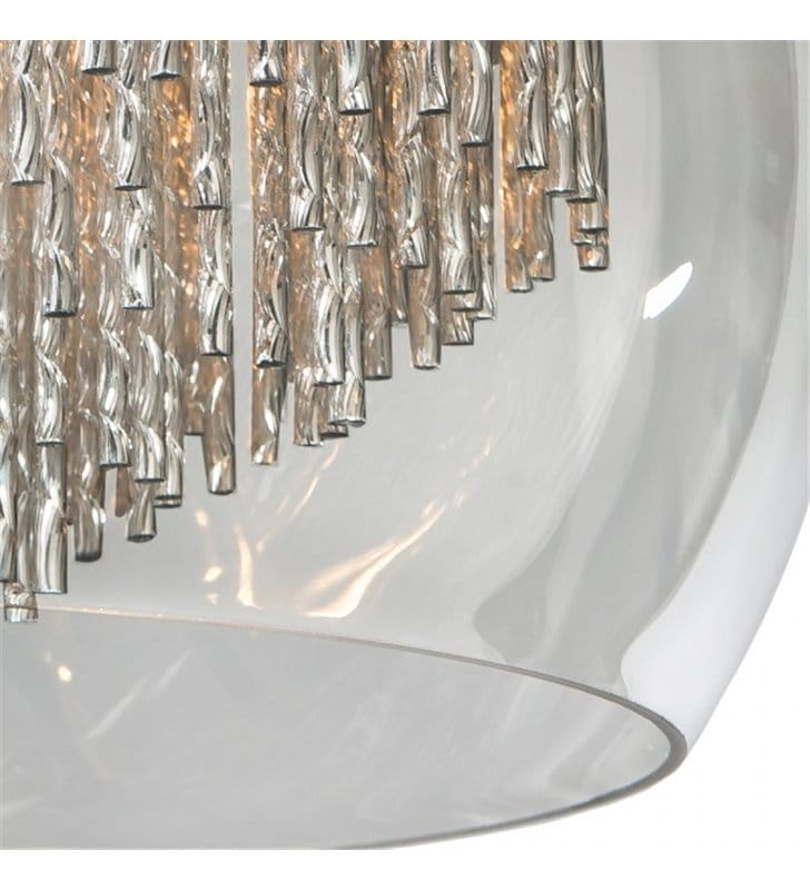 Plafon Rego 40cm szklany bezbarwny klosz z metalowymi pręcikami w kolorze aluminium do sypialni salonu na przedpokój korytarz
