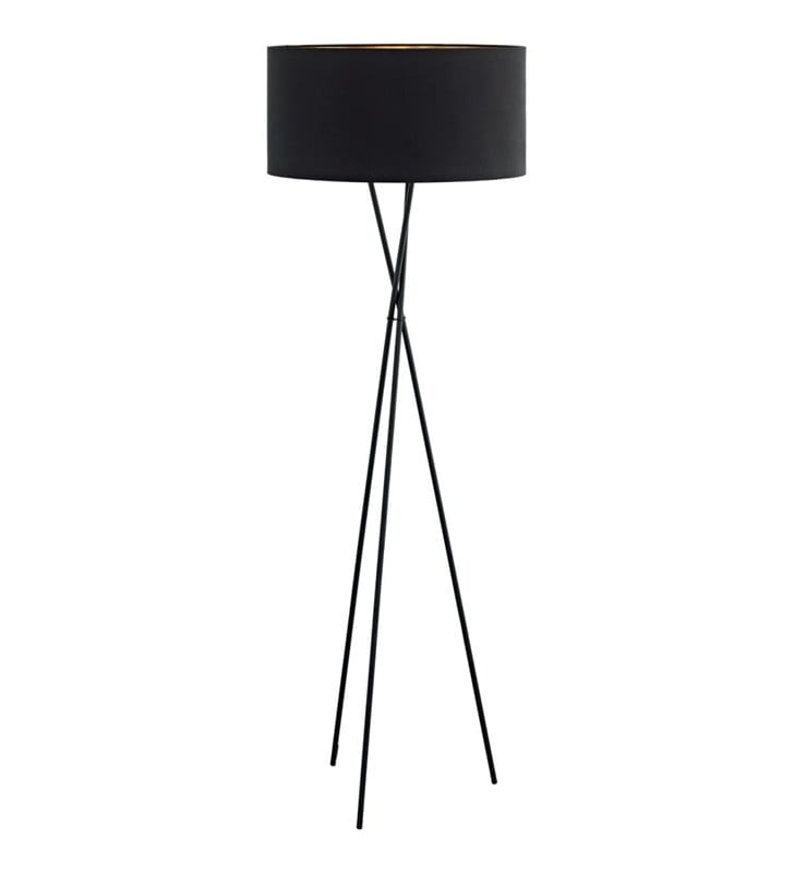 Fondachelli nowoczesna czarna lampa podłogowa abażur wewnątrz miedziany metalowy trójnóg do salonu sypialni