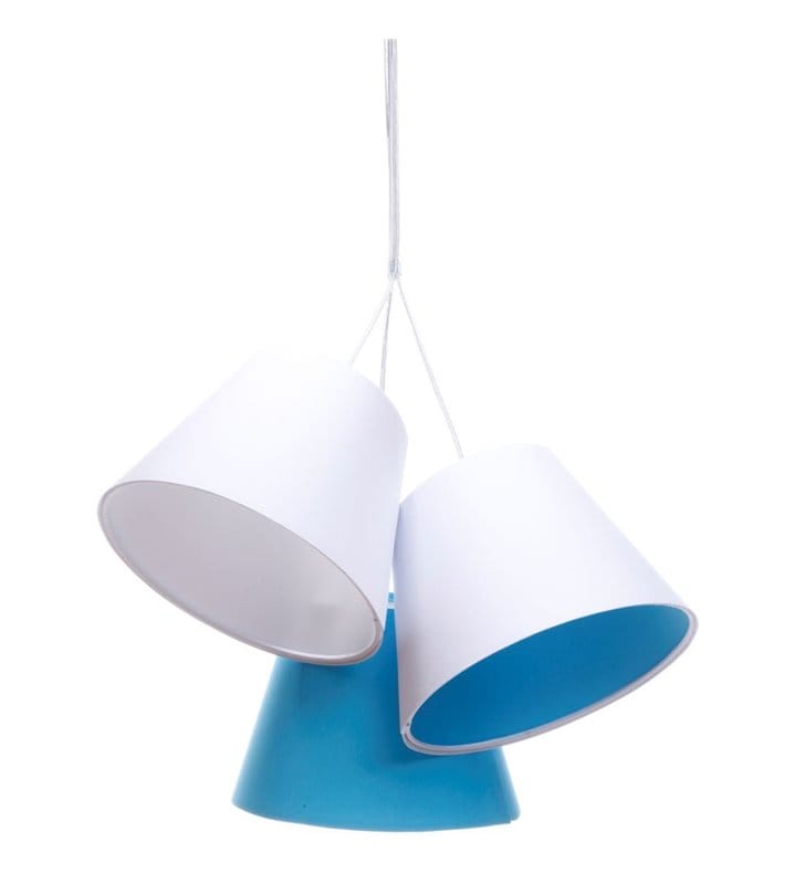 Lampa wisząca Sandra abażury z materiału biało niebieskie do sypialni salonu jadalni pokoju dziecięcego