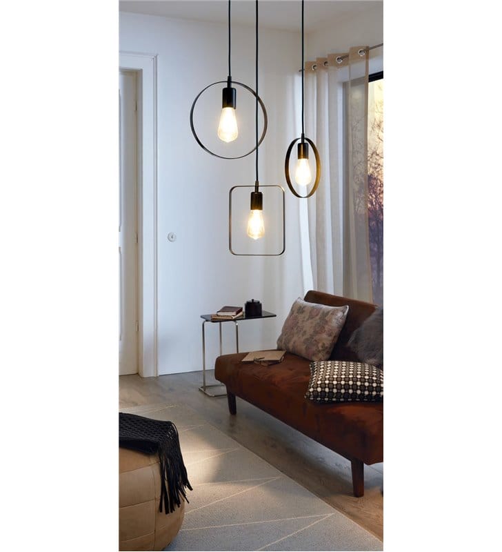 Metalowa czarna obręcz minimalistyczna lampa wisząca Bedington nowoczesna w stylu vintage