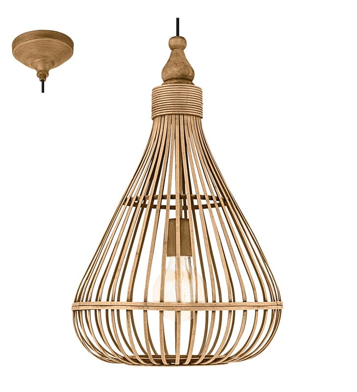 Lampa wisząca Amsfield styl vintage klosz drewniany w kształcie gruszki do salonu sypialni jadalni kuchni