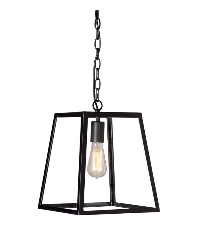 Lampa wisząca Laverno czarny metalowy stelaż bezbarwne szkło łańcuch klosz trapez do jadalni kuchni sypialni salonu