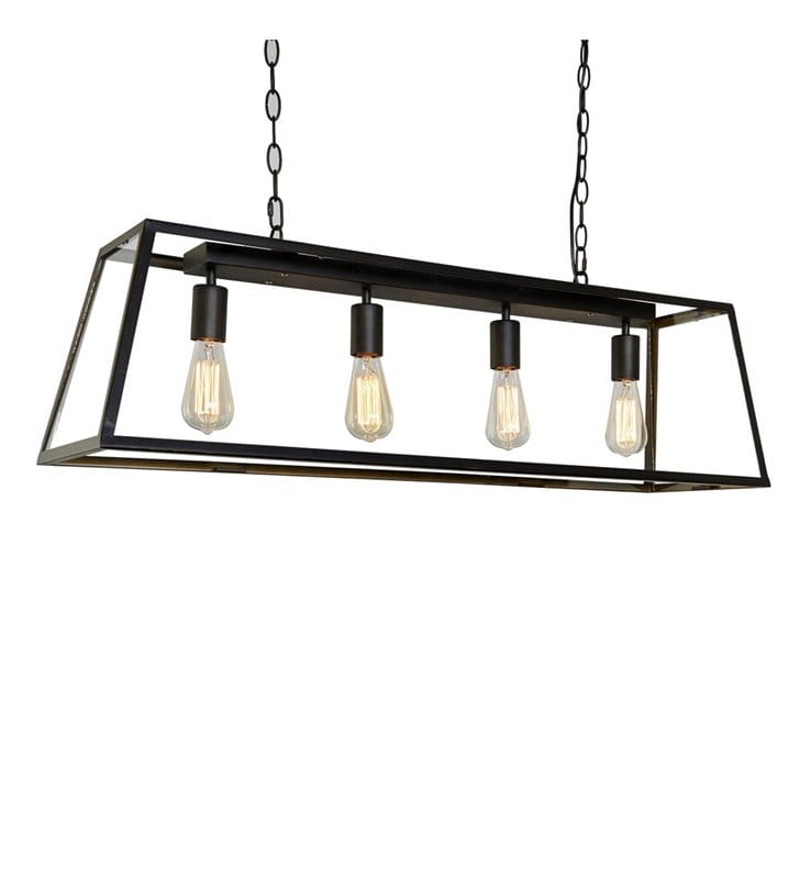 Laverno lampa wisząca podłużna w kształcie trapezu czarna z bezbarwnym kloszem  np. nad stół do kuchni jadalni salonu sypialni