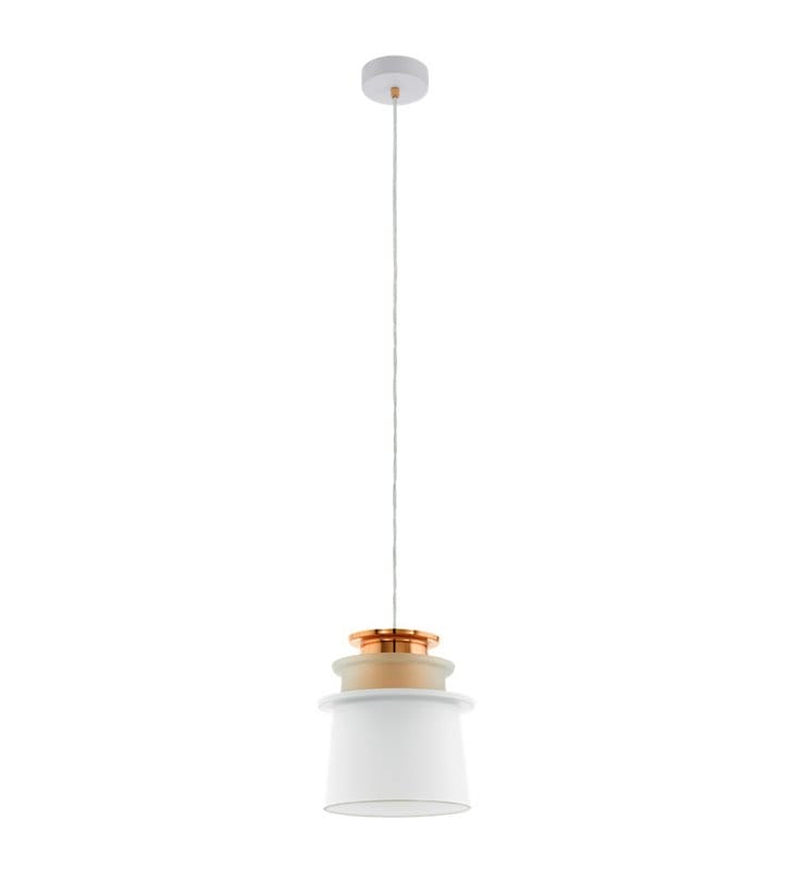 Ciekawa oryginalna lampa wisząca Scazon w kolorze biało miedzianym z satynowanym szkłem do jadalni salonu kuchni sypialni