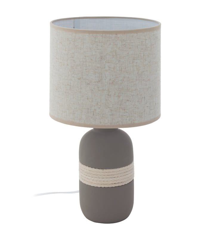 Lampa stołowa Sorita1 ceramiczna szara podstawa z beżowym tekstylnym abażurem