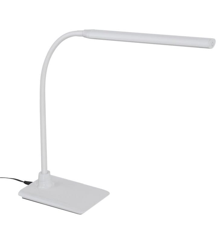 Biała lampka biurkowa Laroa LED naturalna barwa światła podłużny klosz giętkie ramię włącznik dotykowy na kloszu