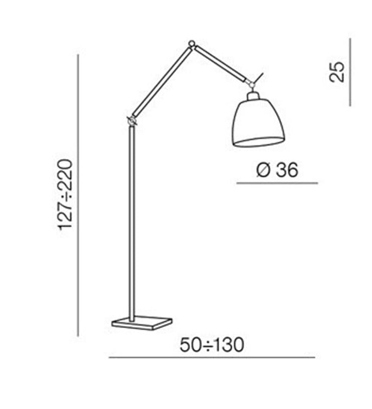 Lampa stojąca Zyta wysoka regulacja wysokości i głębokości szary tekstylny abażur aluminiowa podstawa