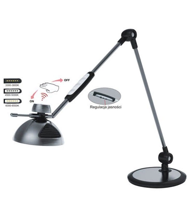 Lampka biurkowa Morino srebrna nowoczesna włącznik dotykowy regulacja jasności barwa światła od ciepłej do zimnej - OD RĘKI