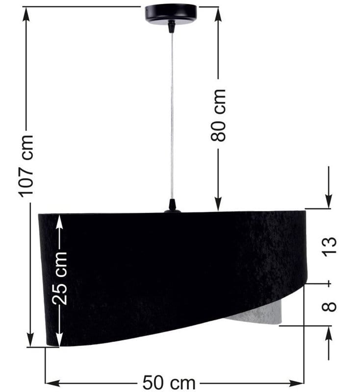 Tiziano welurowa wisząca lampa asymetryczny podwójny abażur czarno szara