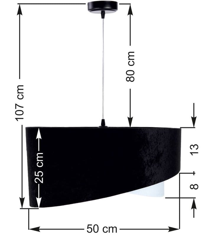 Lampa wisząca Sisto czarno biała abażur z weluru asymetria
