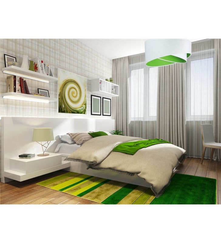 Lampa wisząca Giulio biała welurowa zielony środek abażura asymetria do pokoju dziennego gościnnego dziecięcego jadalni sypialni