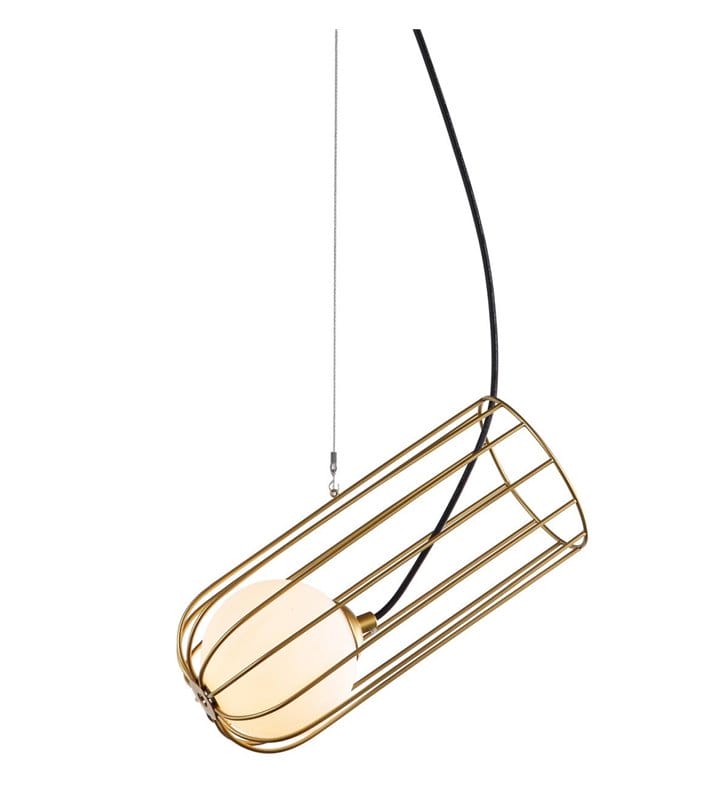Lampa wisząca Coco złota druciana z dodatkowym szklanym kloszem nowoczesna oryginalna
