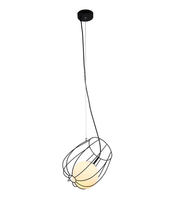 Nowoczesna czarna lampa wisząca Melisa z podwójnym kloszem metalowy druciany wewnątrz szklana kula