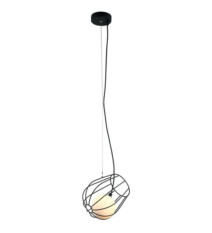 Metalowa lampa wisząca Melisa czarna druciana biały szklany klosz do salonu sypialni jadalni kuchni pojedyncza