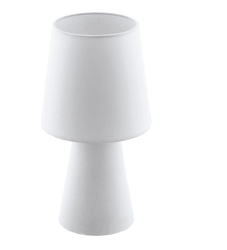 Materiałowa biała lampa stołowa Carpara podświetlana podstawa i abażur