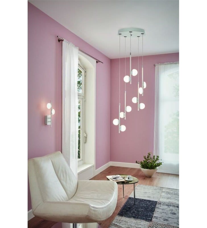 Wielopunktowa nowoczesna biała lampa wisząca Olindra LED kaskada np. nad stół, schody do salonu sypialni jadalni na korytarz
