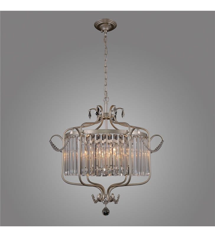 Lampa wisząca Rinaldo kryształowa klasyczna metal srebro szampańskie średnica 66cm do salonu jadalni sypialni restauracji