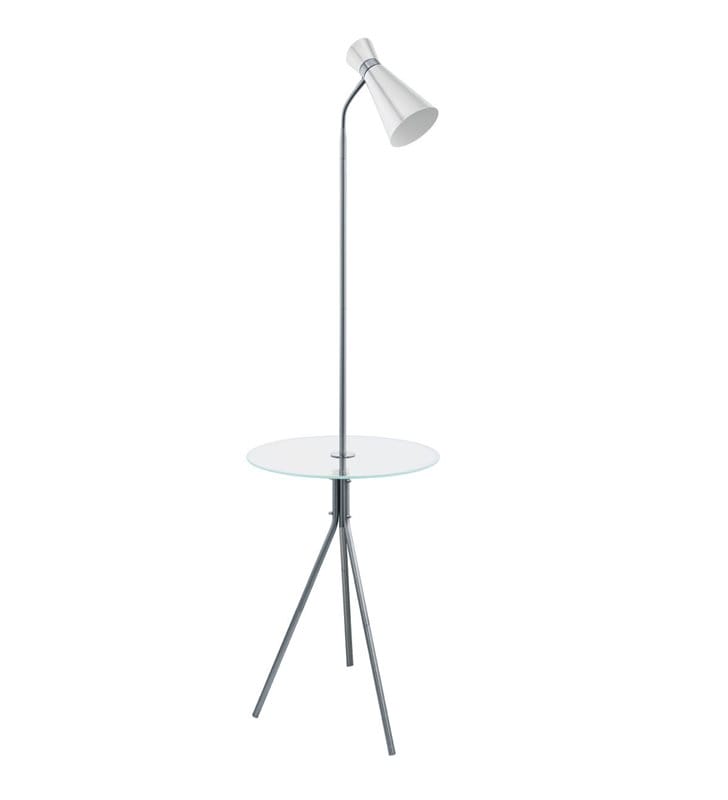 Metalowa lampa podłogowa Policara ze szklanym stolikiem np. do sypialni salonu na korytarz 