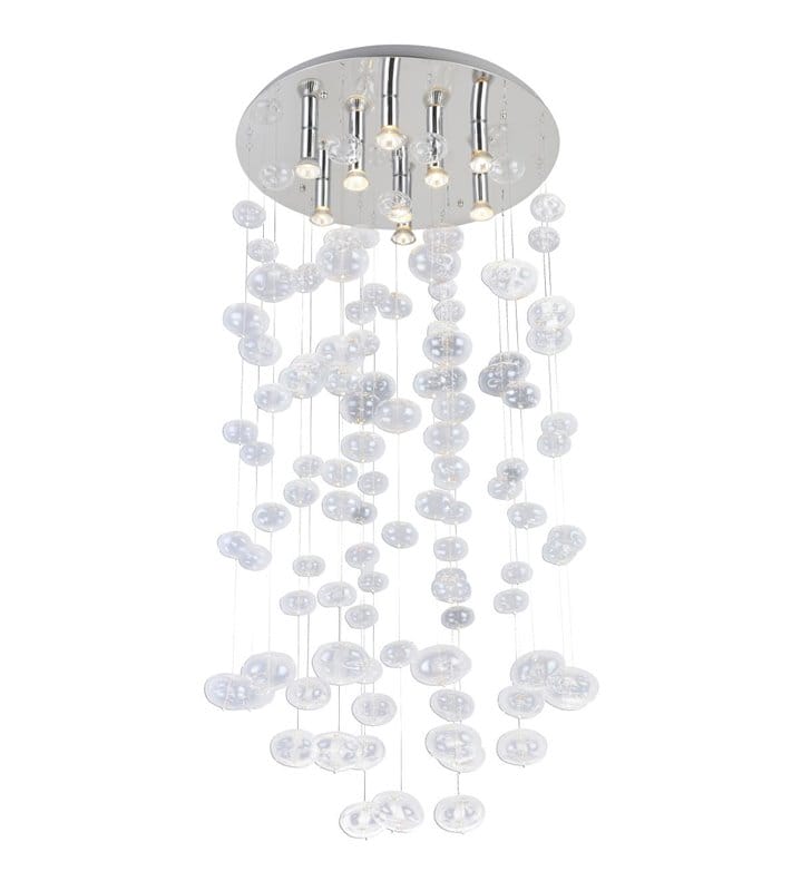 Luvia dekoracyjna lampa wisząca ze szklanymi bezbarwnymi bańkami  długość 1,25m do jadalni salonu sypialni nad schody