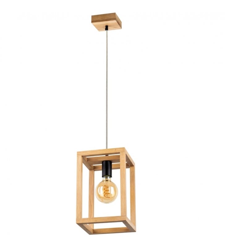 Lampa wisząca Kago nowoczesna minimalistyczna z drewna dębowego widoczna żarówka