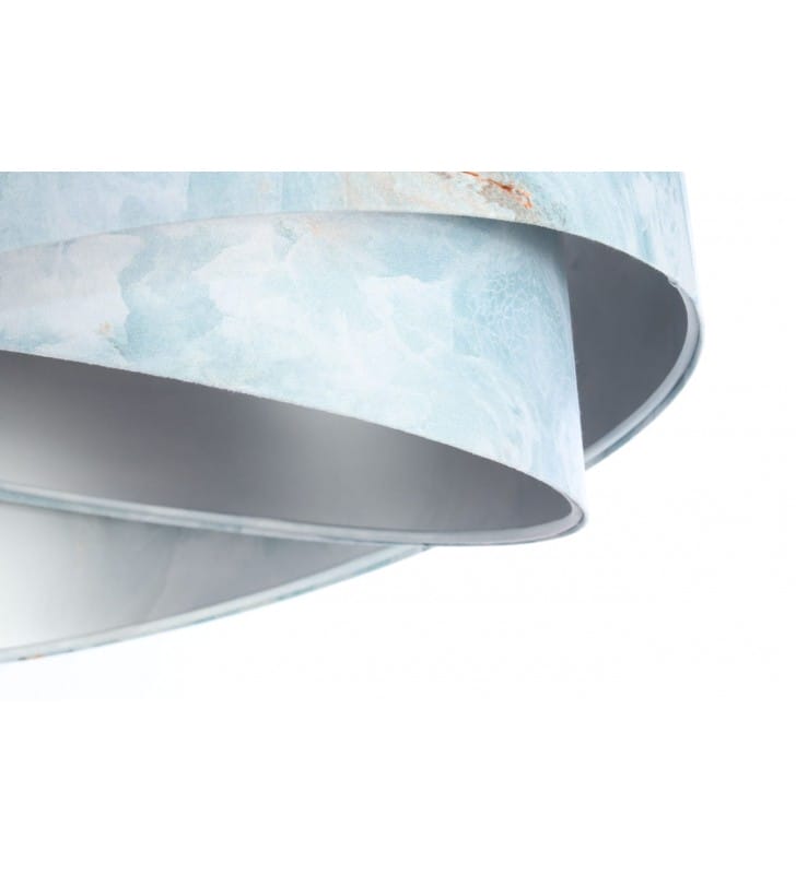 Lampa wisząca Ice ze srebrnym środkiem abażur welurowy niebiesko biały asymetryczny 50cm