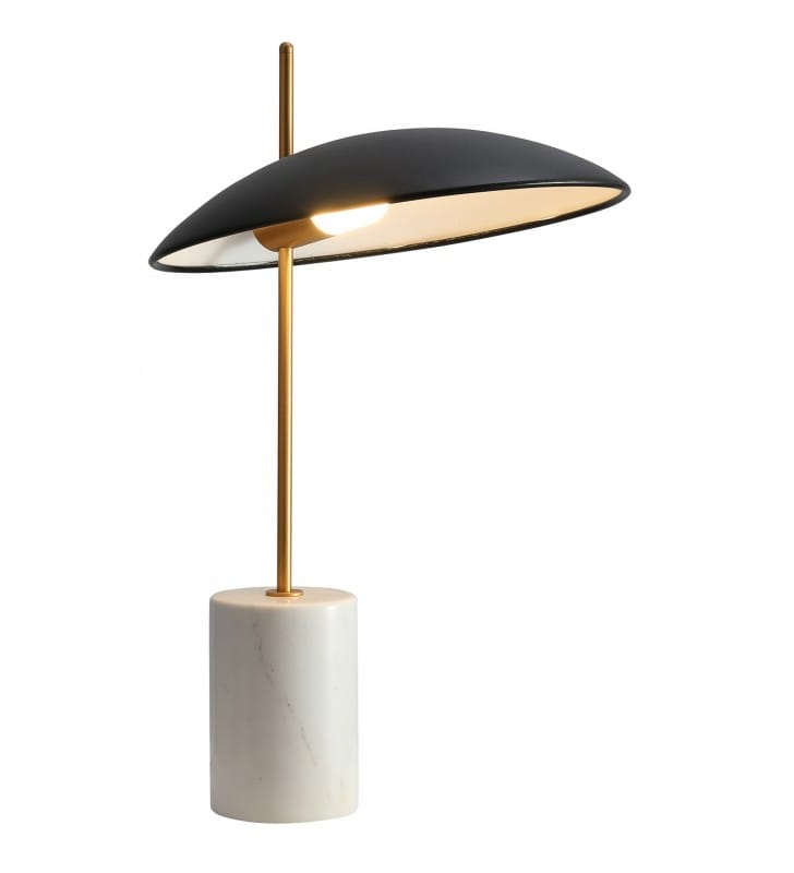 Lampa Vilai LED stołowa gabinetowa nowoczesna stylowa biała marmurowa podstawa czarny klosz z metalu