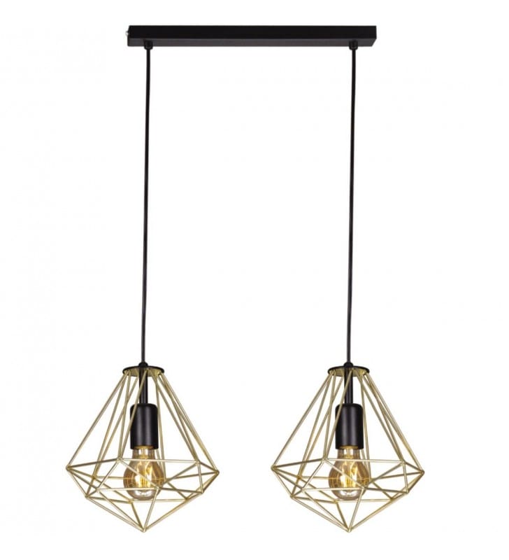 Podwójna czarno złota lampa wisząca Gold klosze druciane w kształcie diamentów do salonu jadalni kuchni