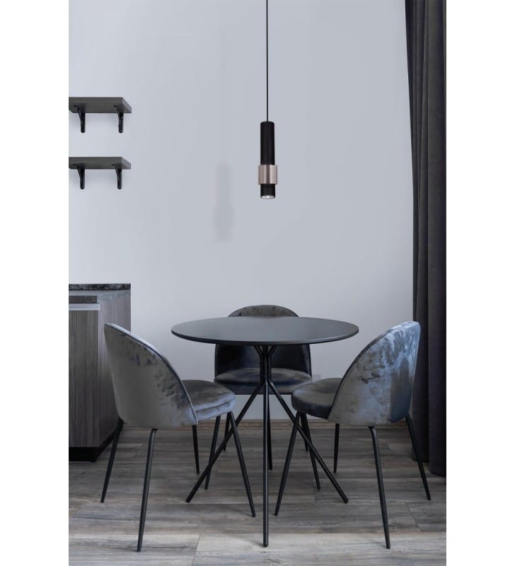 Lampa wisząca Nikos czarna ze srebrną opaską na wąskim kloszu do salonu sypialni kuchni styl nowoczesny