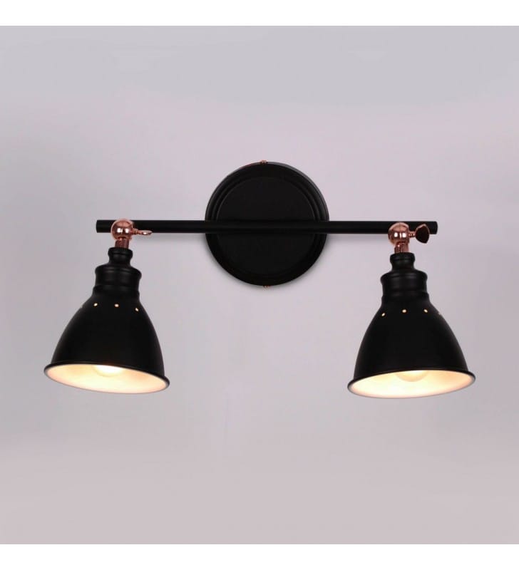 Czarna 2 punktowa metalowa lampa sufitowa w stylu retro vintage z miedzianym wykończeniem Watso Black