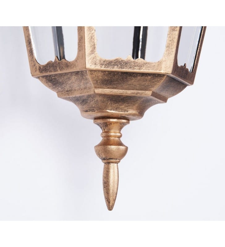 Kinkiet ogrodowy Lozana złoty klasyczny typu latarenka z kloszem do dołu
