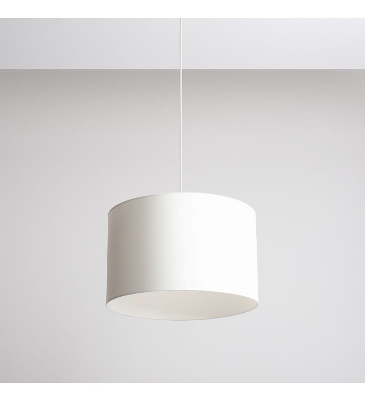 Lampa wisząca Barilla 40cm biała abażur okrągły walec do salonu sypialni jadalni kuchni