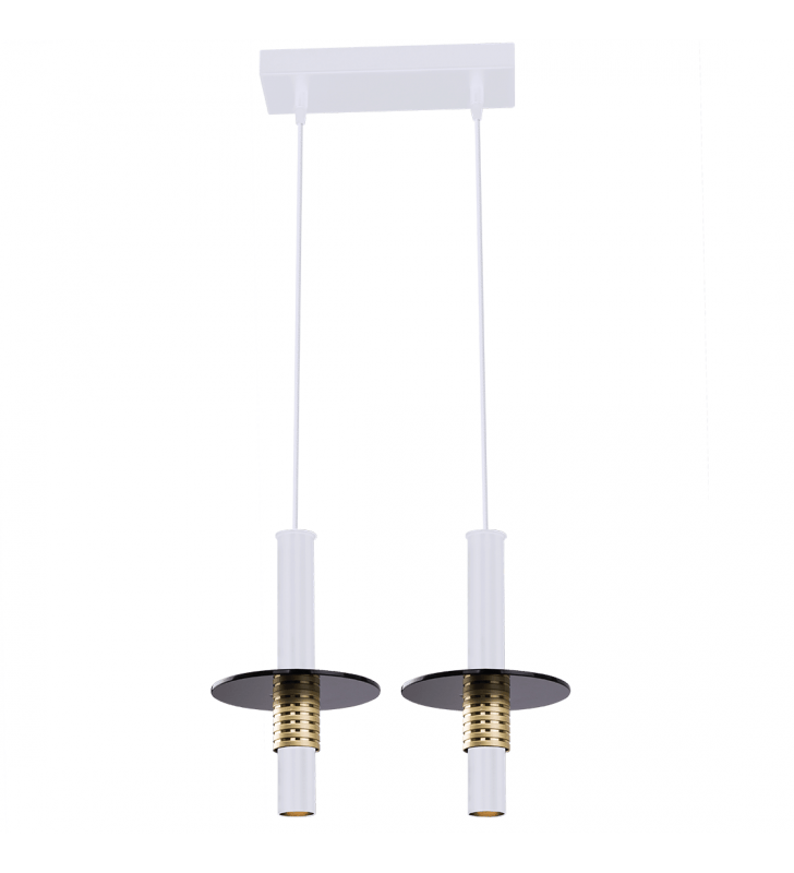 Dwu punktowa nowoczesna biało złota lampa wisząca Alvito klosze ze szklanym dyskiem