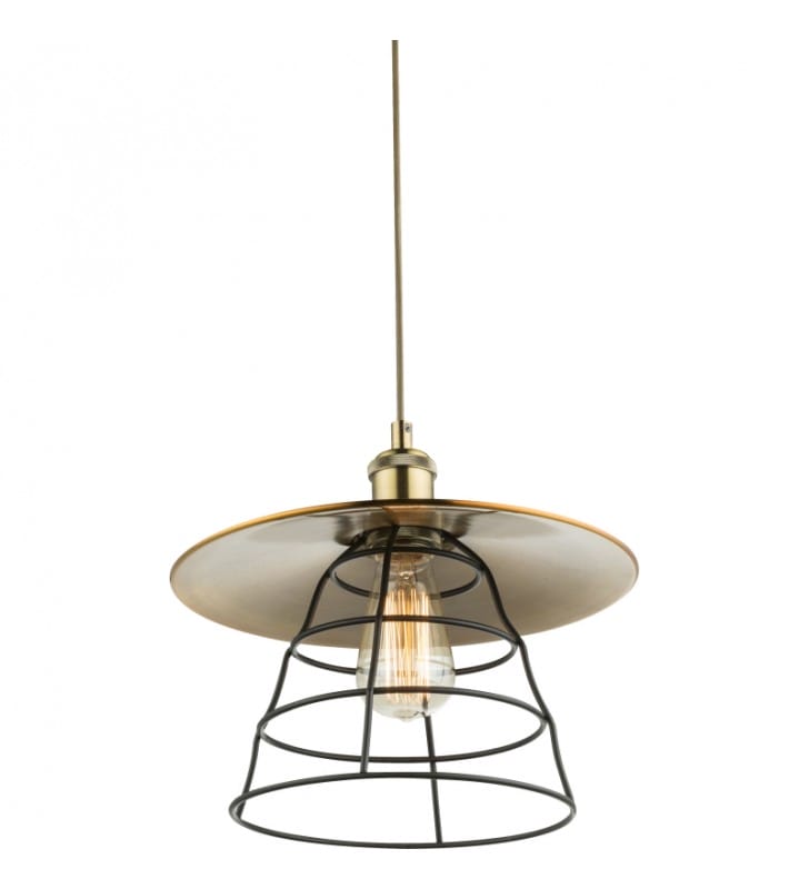 Metalowa lampa wisząca w stylu vintage Viejo długi zwis brąz antyczny czarny druciany klosz