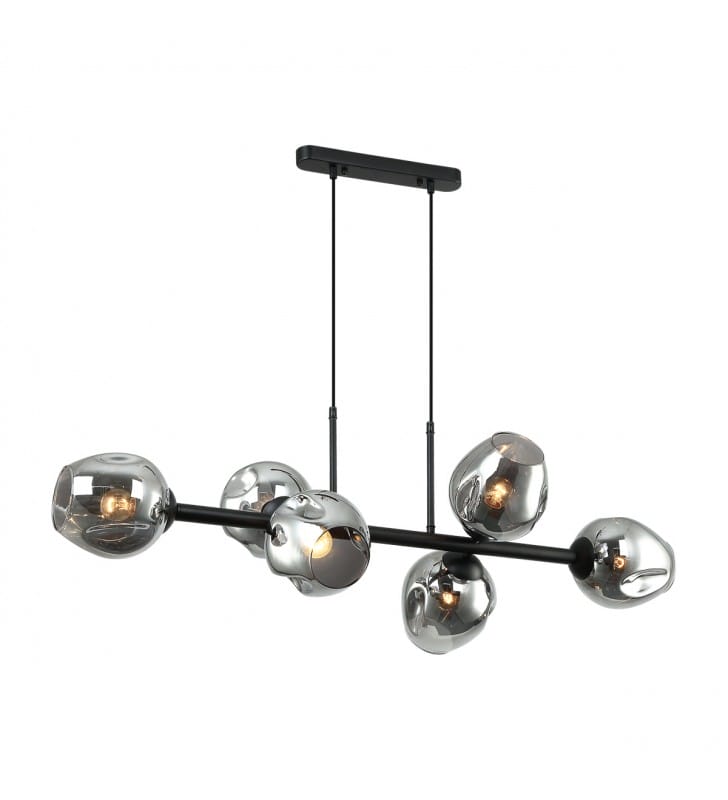Lampa wisząca Borgo czarna szklane grafitowe klosze na 6 żarówek elegancka stylowa np. nad prostokątny stół