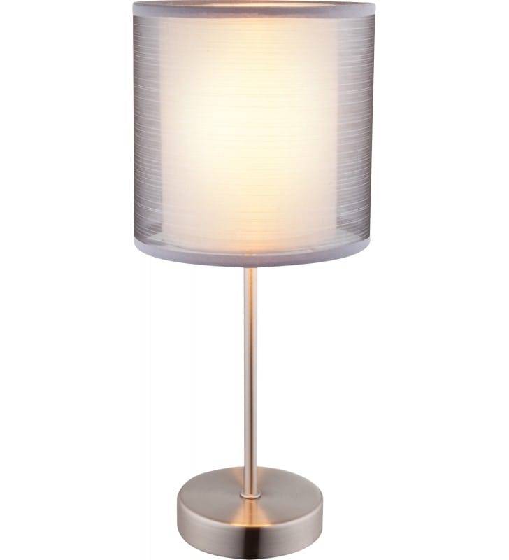 Prosta nieduża lampka stołowa nocna Theo z podwójnym abażurem biały szary wysokość 35cm