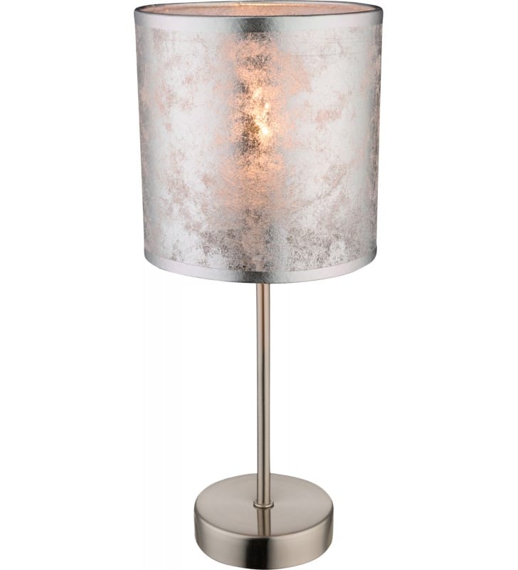 Prosta 35cm lampa stołowa Amy I srebrna abażur z materiału