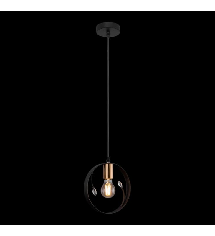 Lampa wisząca Vigo czarna obręcz z akrylowymi kryształami oprawka mosiądz antyczny
