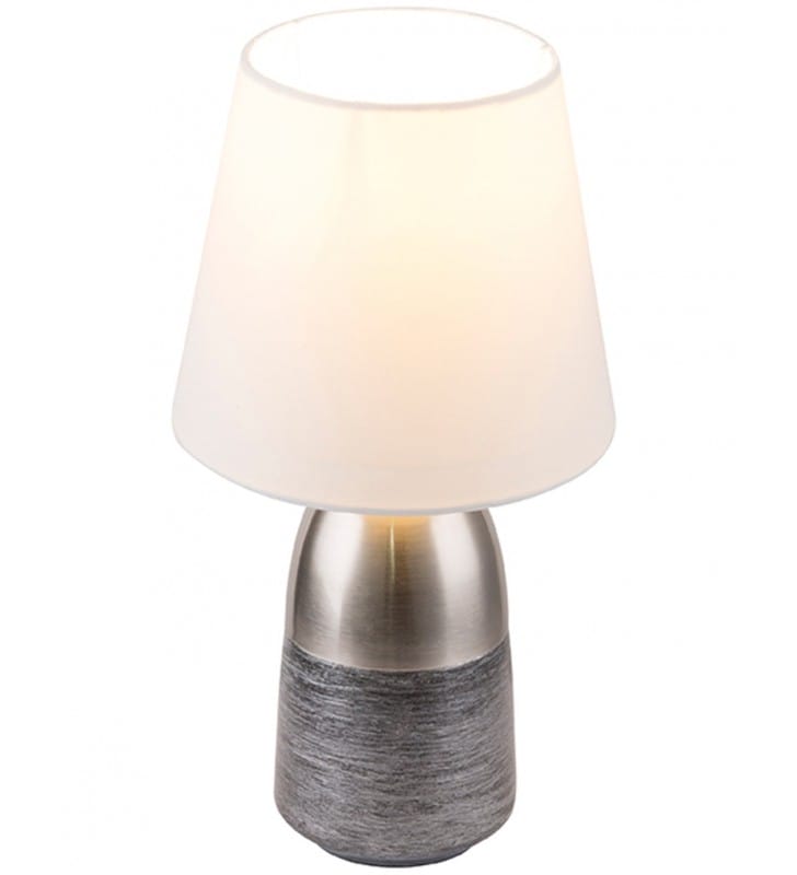 Lampa stołowa nocna z włącznikiem dotykowym Eugen biały abażur podstawa metalowa srebrna