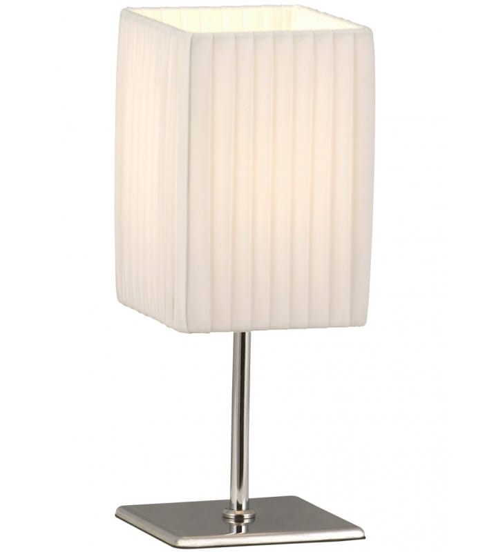 Lampa stołowa Bailey mała kwadratowy biały plisowany abażur podstawa chrom