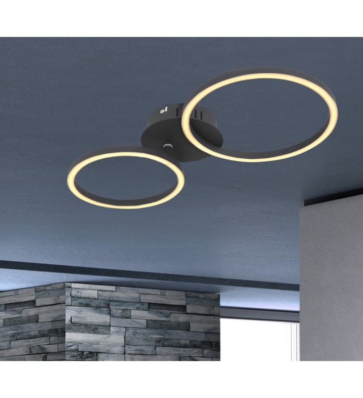 Czarny plafon na sufit Kendy LED 2 pierścienie do nowoczesnego salonu kuchni sypialni na korytarz
