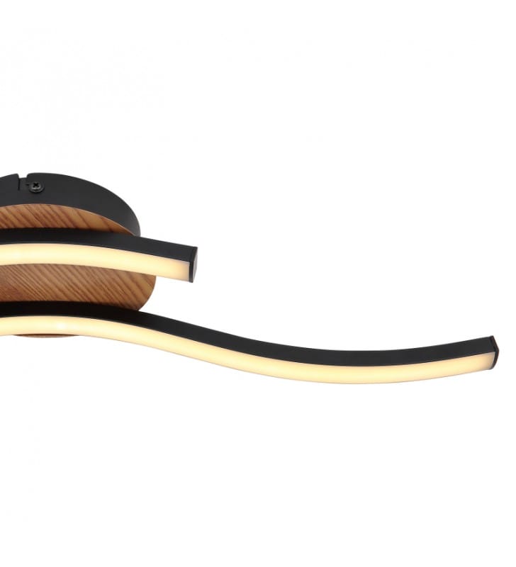 Lampa sufitowa Evita LED nowoczesna minimalistyczna 2 wąskie ramiona czarno brązowa imitacja drewna