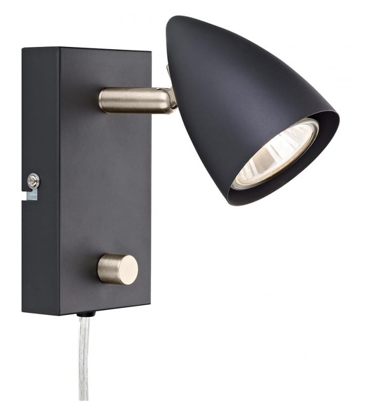 Czarna lampa ścienna Ciro włącznik ze ściemniaczem na lampie kabel z wtyczką