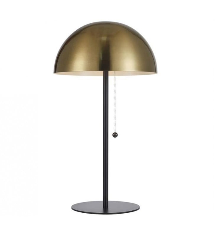 Lampa stołowa Dome z metalu czarna podstawa mosiężny klosz włącznik przy kloszu