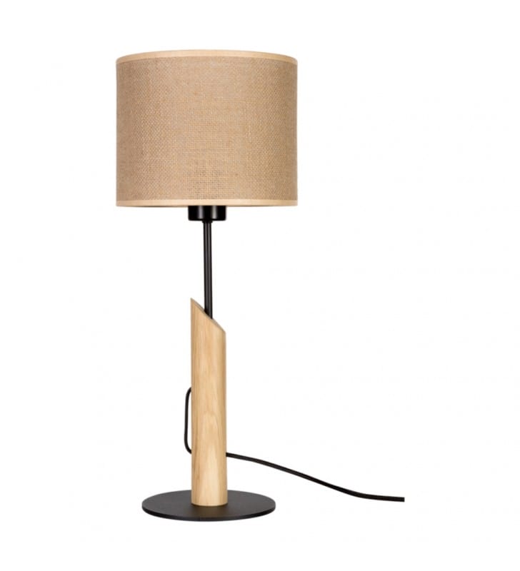 Beżowa lampa nocna stojąca z drewnianą podstawą Colette 46cm